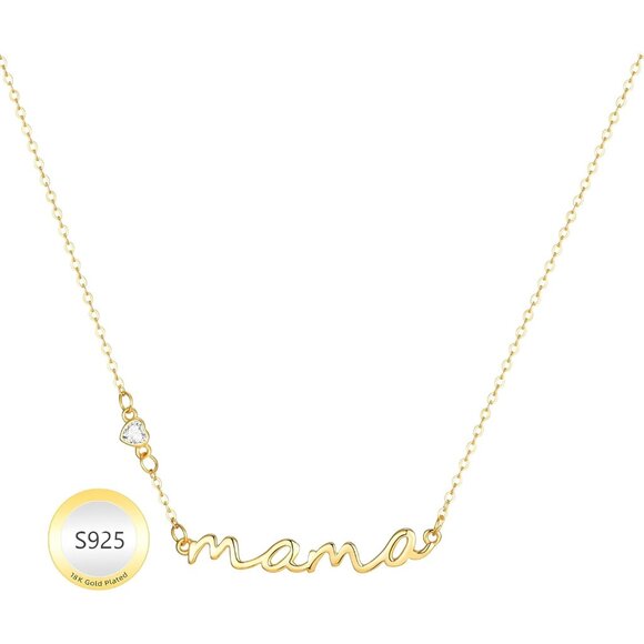 Elegant 925 Sterling Silver Mama Necklace with Heart Shaped Cubic Zirconia - Picture 1 of 7